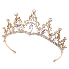 5.6cm Tall Pearl Crystal Tiara Crown Wedding Bridal Queen Princess For Women