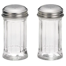 Retro Style Glass Salt & Pepper Shakers, Stainless Steel Tops, 2 oz ea, Set of 2