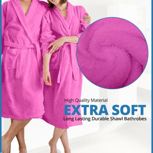 UNI SEX 100% COTTON BATHROBE SOFT SHAWL COLLAR TERRY TOWELING DRESSING GOWN - Picture 8 of 13