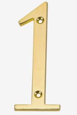 Gatehouse 4" Zinc Alloy House Number, 1, Polished Brass, Includes 2 Screws