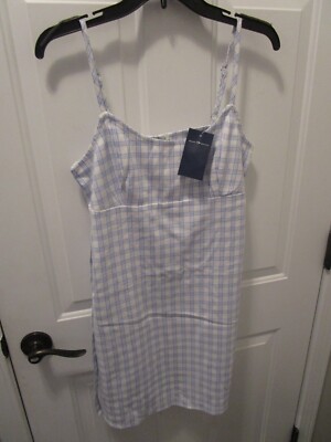 BRANDY MELVILLE WHITE/ LIGHT BLUE PLAID COLEEN MINI DRESS SIZE