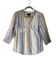 FDJ French Dressing Jeans Medium Striped Linen Blend Shirt Top Multicolor Pastel