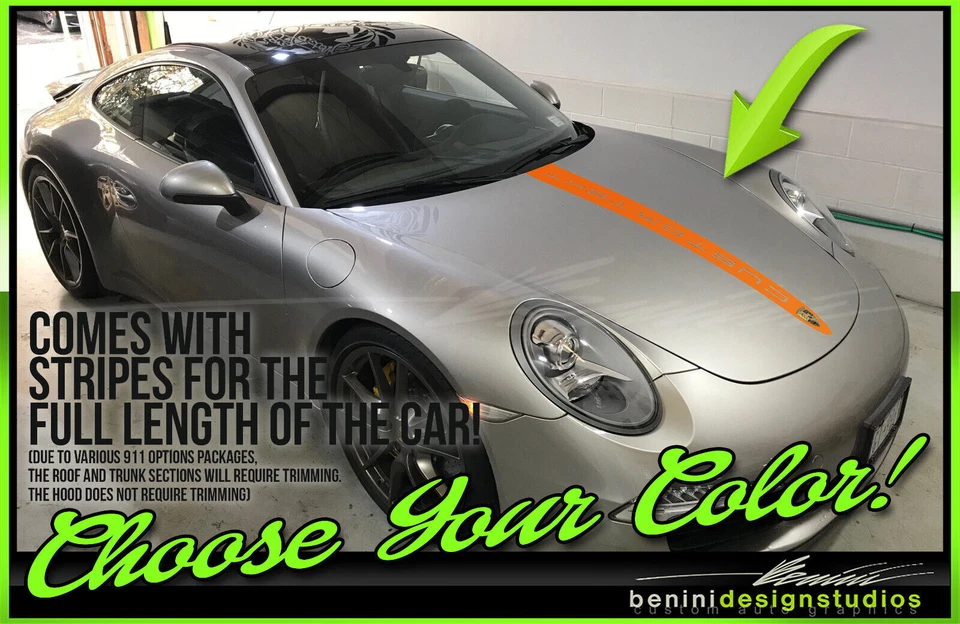 Capó de coche completo rayas de carreras GT3 GT2 se adapta a Porsche 911 Carrera 991 992 9 2011 Foto 4 de 4