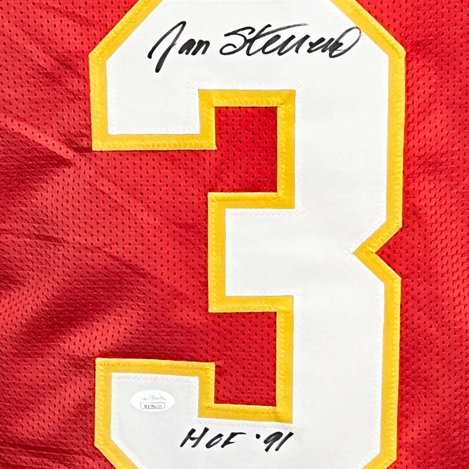 Jan Stenerud Signed HOF 91 Inscription Kansas City Red Football Jersey (JSA) - Imagem 2 de 3