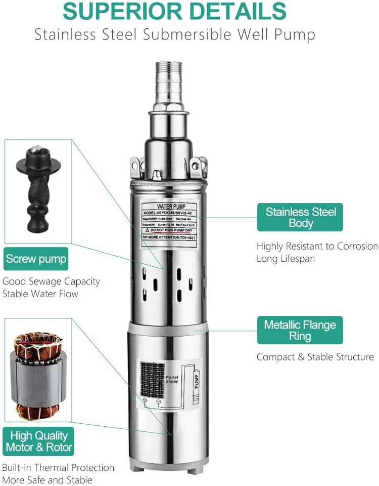 Bomba de agua de energía solar de 3" granja rancho agujero sumergible pozo profundo CC Foto 3 de 4