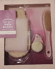 LUXE WILLOW Biodegradable Set of 4 Bath Basics Facial Body Brush Scrubber Mitt