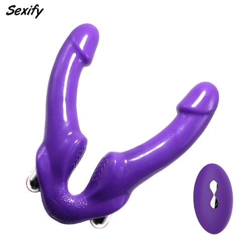 Strapless Double Ended Dildo Lesbian Pegging Strap On Vibrator Remote Sex Toy - Picture 23 of 23