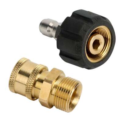 2Pc Pressure Washer Adapter Set Quick Connect Kit Metric M22 14mm Female to 1/4''
