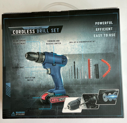 Cordless Drill Set, Electric 48V Multi-Functional, Li-Ion Battery , New in box - Picture 2 of 4