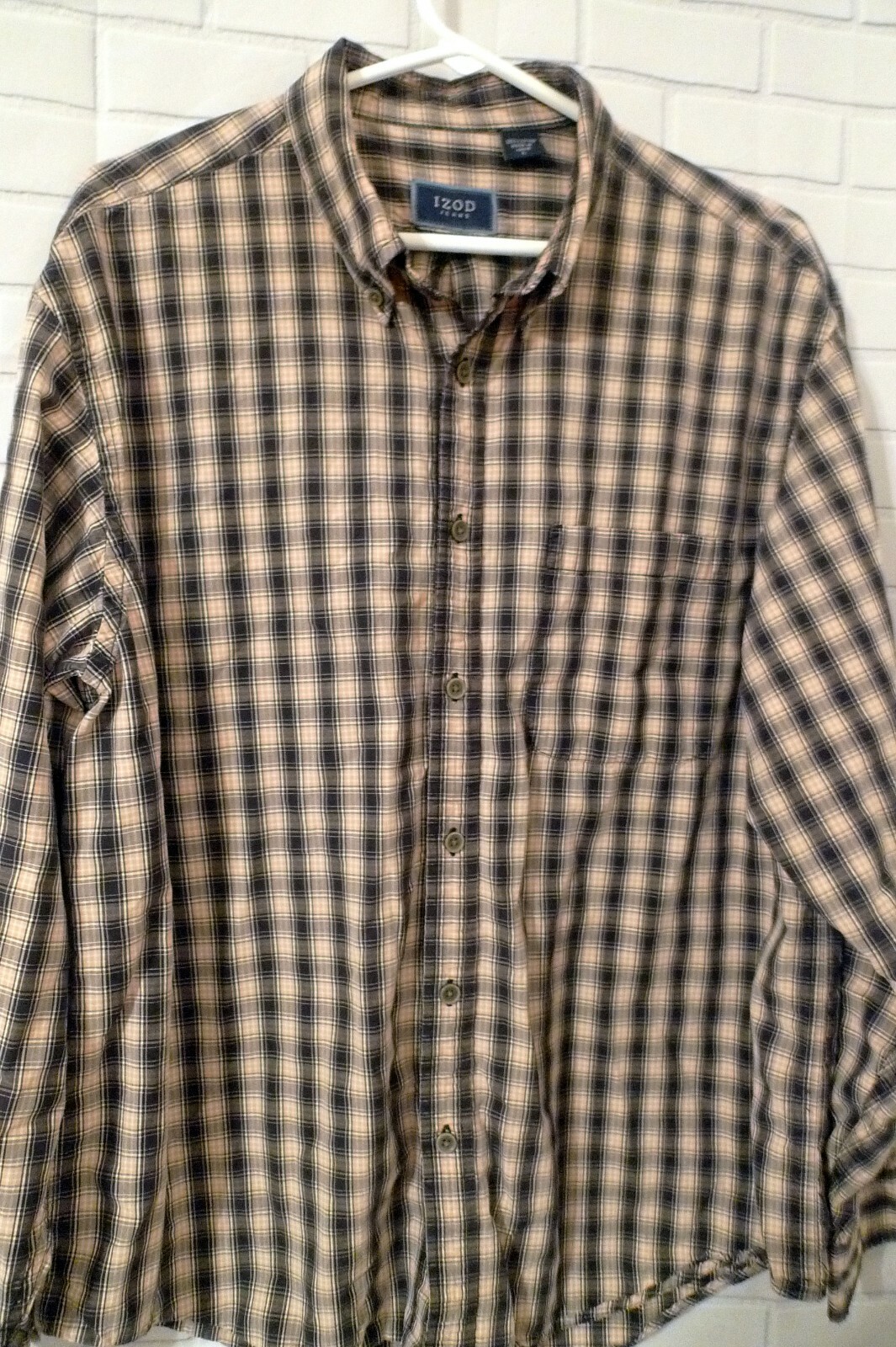 S Izod Jeans Large Plaid Long Sleeved Casual Cotton Shirt Bl
