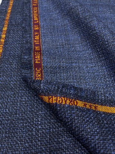 CERRUTI OXYGEN Navy Blue Wool Silk Jacketing Fabric Textured woven ITALY 2.17m - Picture 3 of 14