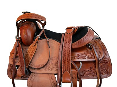 WESTERN SADDLE ROPING RANCH ROPER PLEASURE HORSE 15 16 17 18 USED LEATHER TACK