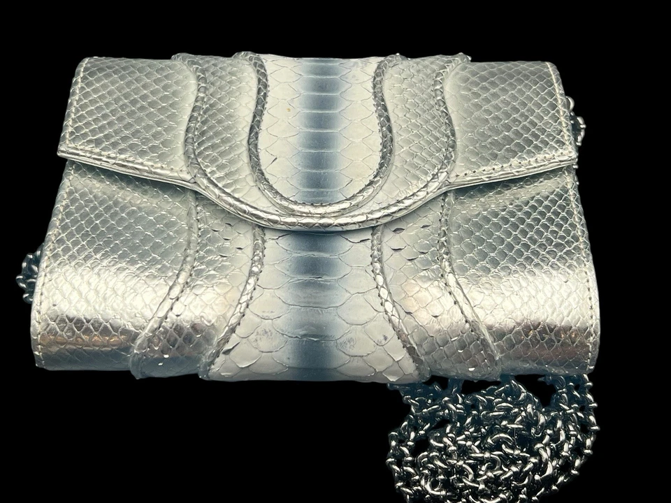 Bolsa tiracolo corrente prata píton e pele de cobra Khirma Eliazov NY Herzog - Imagem 2 de 4