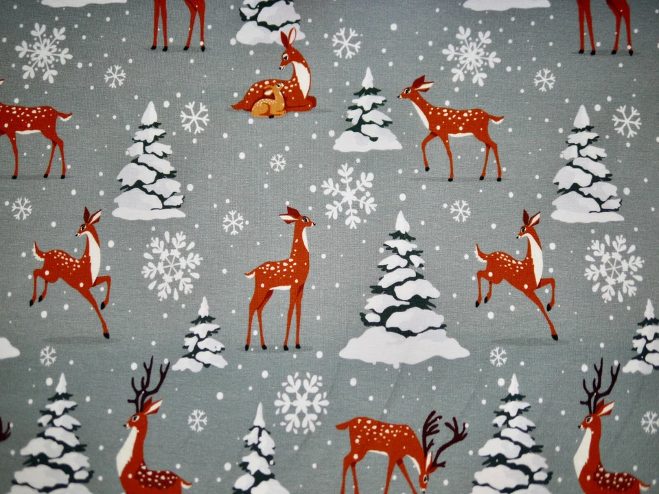 Baumwoll-Jersey, Jersey, Kleiderstoff, T-Shirt-Stoff BAMBI, Reh, Wald, Schnee - Bild 3 von 4