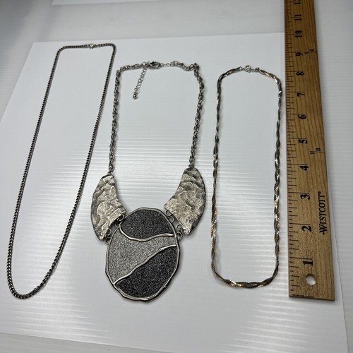 H3 Konvolut Silber Ketten Medaillon Glitzer Boho Hippie Glam Retro Halsketten - Bild 4 von 8