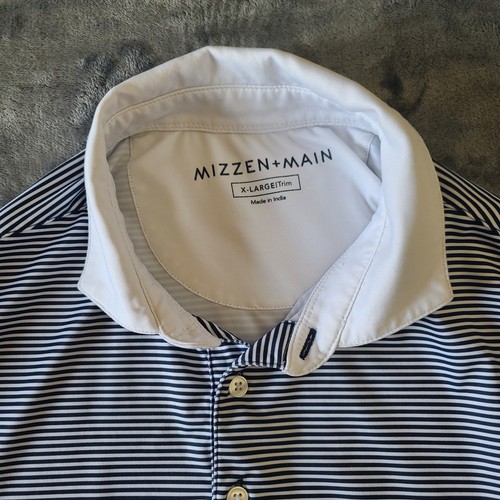 Mizzen + Main Mens Polo Size XL Trim Line Golf White/Blue Striped - Picture 5 of 13
