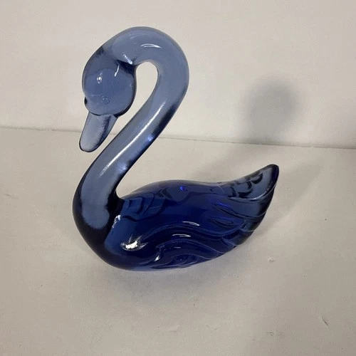 Vintage Fenton Cobalt Blue Swan Art Glass Bird Swimming