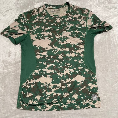 Nike Pro Combat Shirt Mens Medium Green Camo Dri Fit Active Training Fitted
