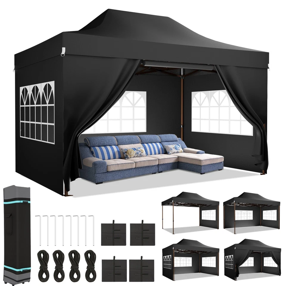 TOOLUCK 10x15 Pop up Canopy Heavy Duty with 4 Sidewalls, Easy Set-up Commercial Outdoor!
