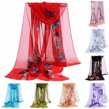 UK Women Lady Flower Printed Long Soft Chiffon Scarf Wrap Shawl Stole Scarves