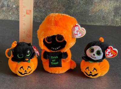 Ty Beanie Boos Skelton Orange Ghost Trick Or Treat Halloween Plush 6  + extras
