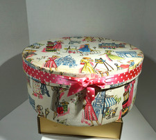 Vintage Decorative Hat Storage Box Fabric Covered 14 " 50s Theme