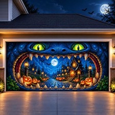 7 x 16 ft Halloween Garage Door Cover Decorations, Giant Monster Mouth