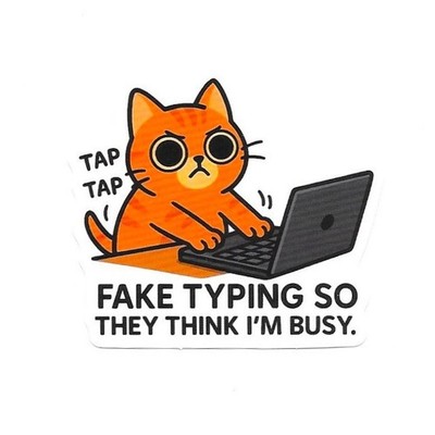 Fake Typing Cat Vinyl Sticker Funny Office Humor Laptop Desktop Accessory
