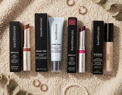 bareMinerals 4pc Makeup Bundle Full Size Primer Concealer Lip Gloss Balm NEW
