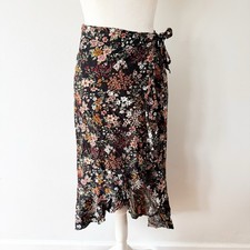 Abercrombie Fitch Women Floral Ruffle Wrap Midi Skirt XS Feminine Cottage Boho