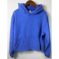 Unbranded Womens Hoodie Blue XS Cropped Raw Hem Fleece Cozy Pullover Streetwear