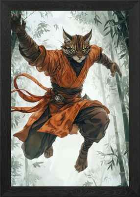 Anthropomorphe Katze Bambus gerahmtes Wandbild Poster Leinwanddruck Bild