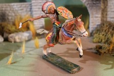 RARE Elastolin North American Indian Chief Figure on horse w/axe/shield-Germany