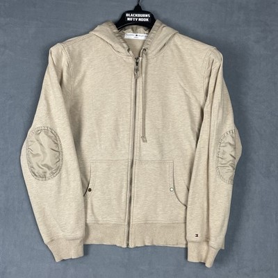 Tommy Hilfiger Jeans XL Lightweight Womens Zip Hoodie Elbow Pads Beige Y2K 2003