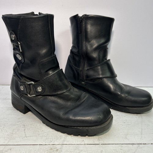 Harley Davidson Reitstiefel. Damen Größe 8 schwarzes Leder. Seitlicher Reißverschluss Logo
