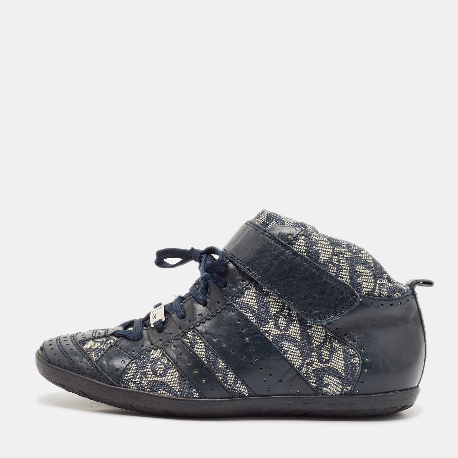 Baskets montantes Dior bleu/gris obliques toile et cuir pointure 37,5