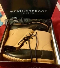 Weatherproof “Dylan” Duck Boots Women’s Size 9M Black Tan New In Box