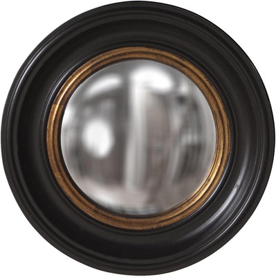 Albert 21'' Round Hanging Convex Wall Mirror with Black Lacquer & Gold Leaf