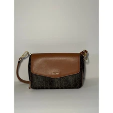 Calvin Klein Monogram Crossbody Bag – Brown & Tan Logo Flap Shoulder Purse