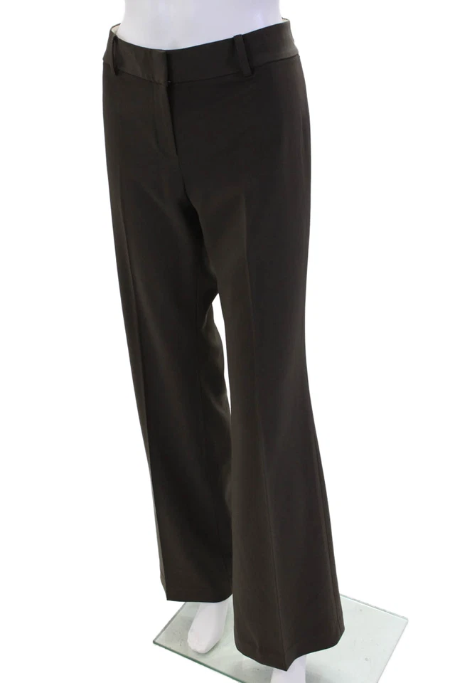 Calças femininas Tahari frente plana sólida cintura média perna larga marrom tamanho 6 - Imagem 2 de 4