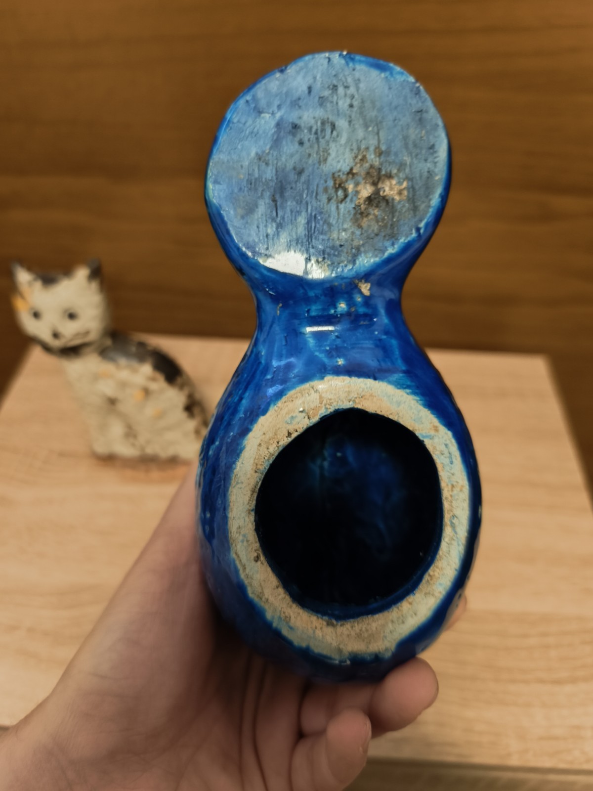 Ceramica Vintage GATTO + COLOMBA BITOSSI ALDO LONDI Cat Bird Scavo Rimini Blu