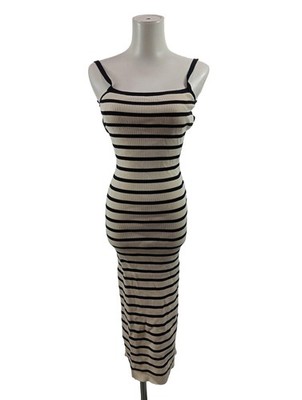 BERSHKA Sommerkleid Damen Kleid Gr. DE 38 wollweiß-schwarz Casual-Look
