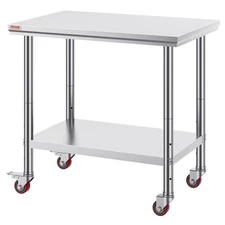 Stainless Steel Work Table 36x24 In w 4 Wheels for Commercial Kitchen Restaurant