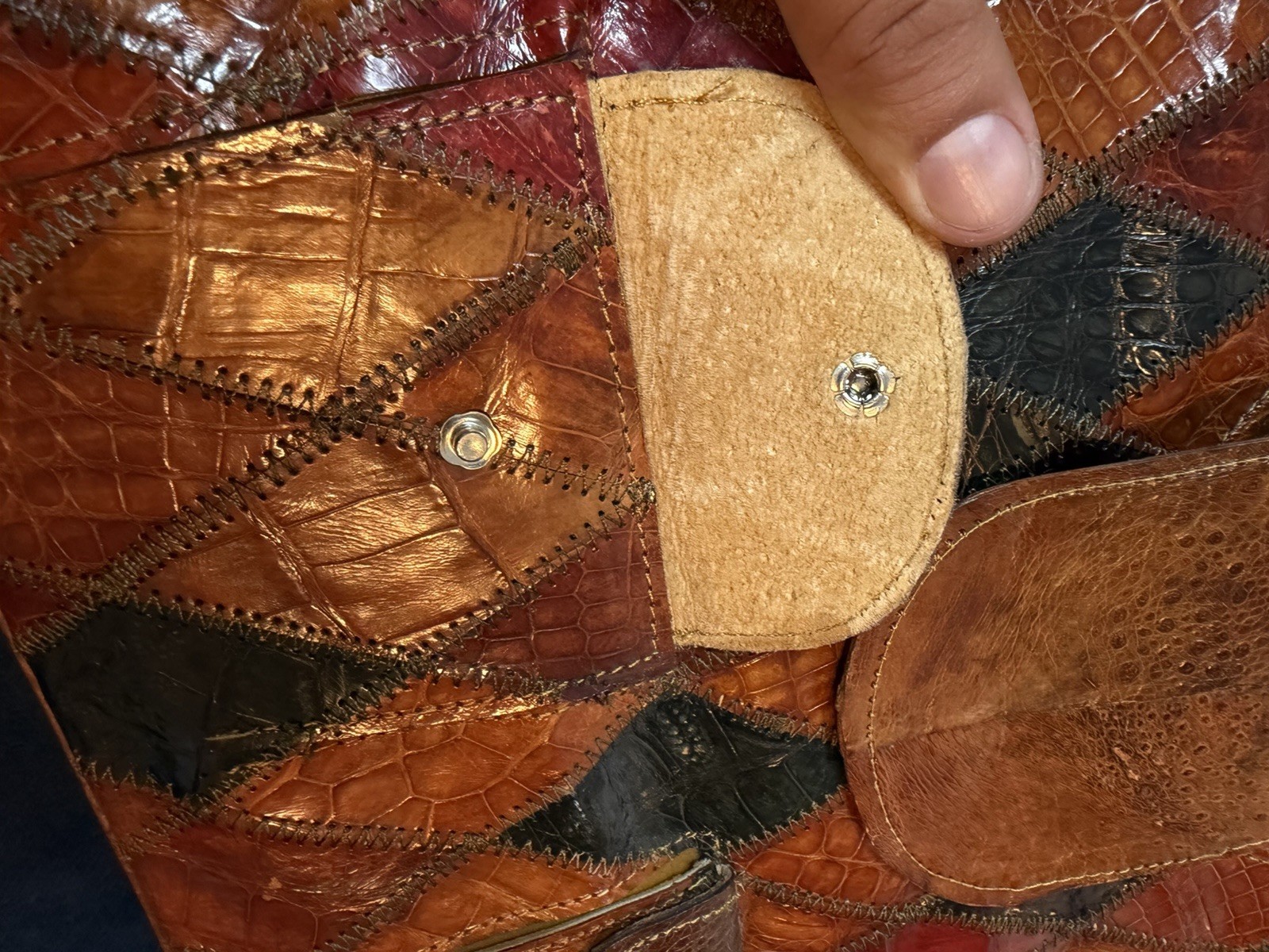 Vtg 70’s Multicolor Leather Patchwork shoulder Ba… - image 10