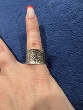 Vtg Sterling Silver 925 Textured Wide Band Ring, Size 8.5