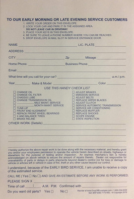 Early Morning Late Evening Service Drop off Envelope EBE-7170-NSL (500 Qty.) (T6