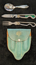Vintage Girl Scouts Hobo Knife Spoon Fork Travel Camping Utensil Set Exc Cond.
