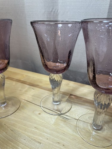Hand Blown Light Purple Bubble Glass Goblets Wine Glasses Set of 4 Artland ? - Picture 4 of 13