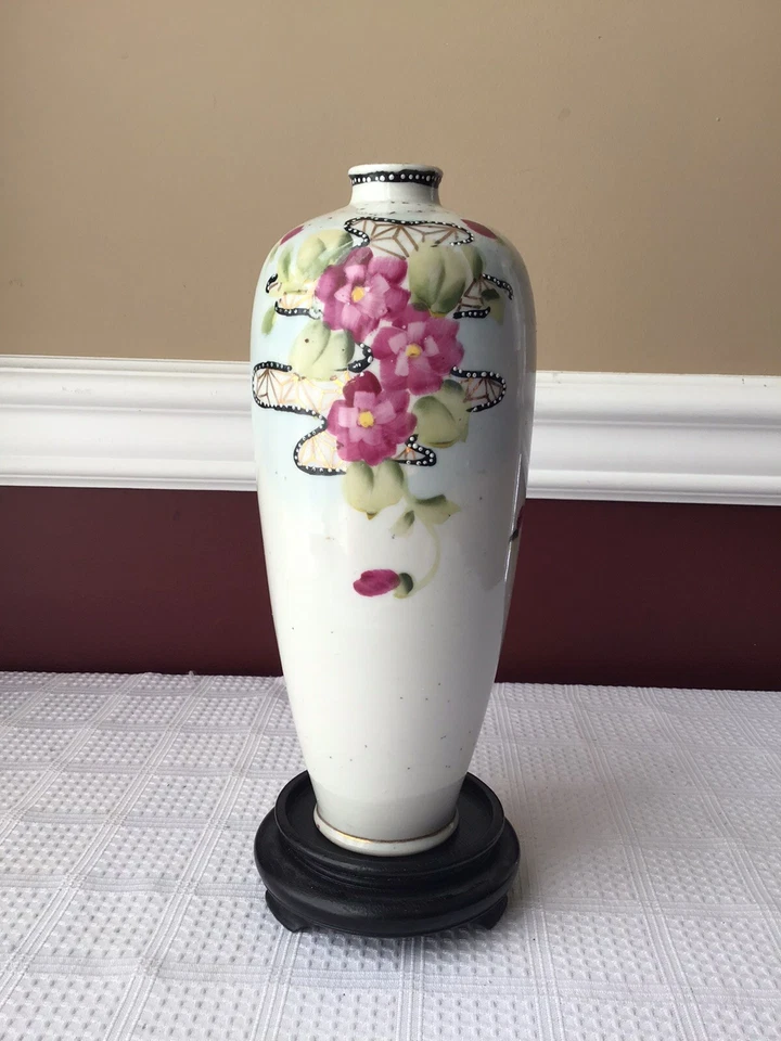 Jarrón antiguo/vintage japonés de porcelana fina pintado a mano, 9 pulgadas de alto Foto 4 de 4