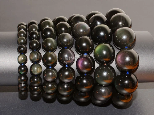 Natural AAA rainbow eye obsidian round beads stretchable bracelet 8mm to 20mm